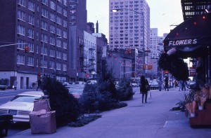 York Ave. and E. 87th St., looking towards E. 86th St., Gristede's seen on the right, December 1983                